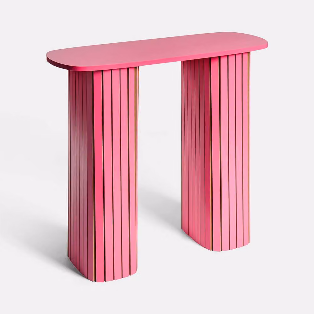 OHS Madison Ribbed Engineered Wood Console Table in Bright Pink – 2