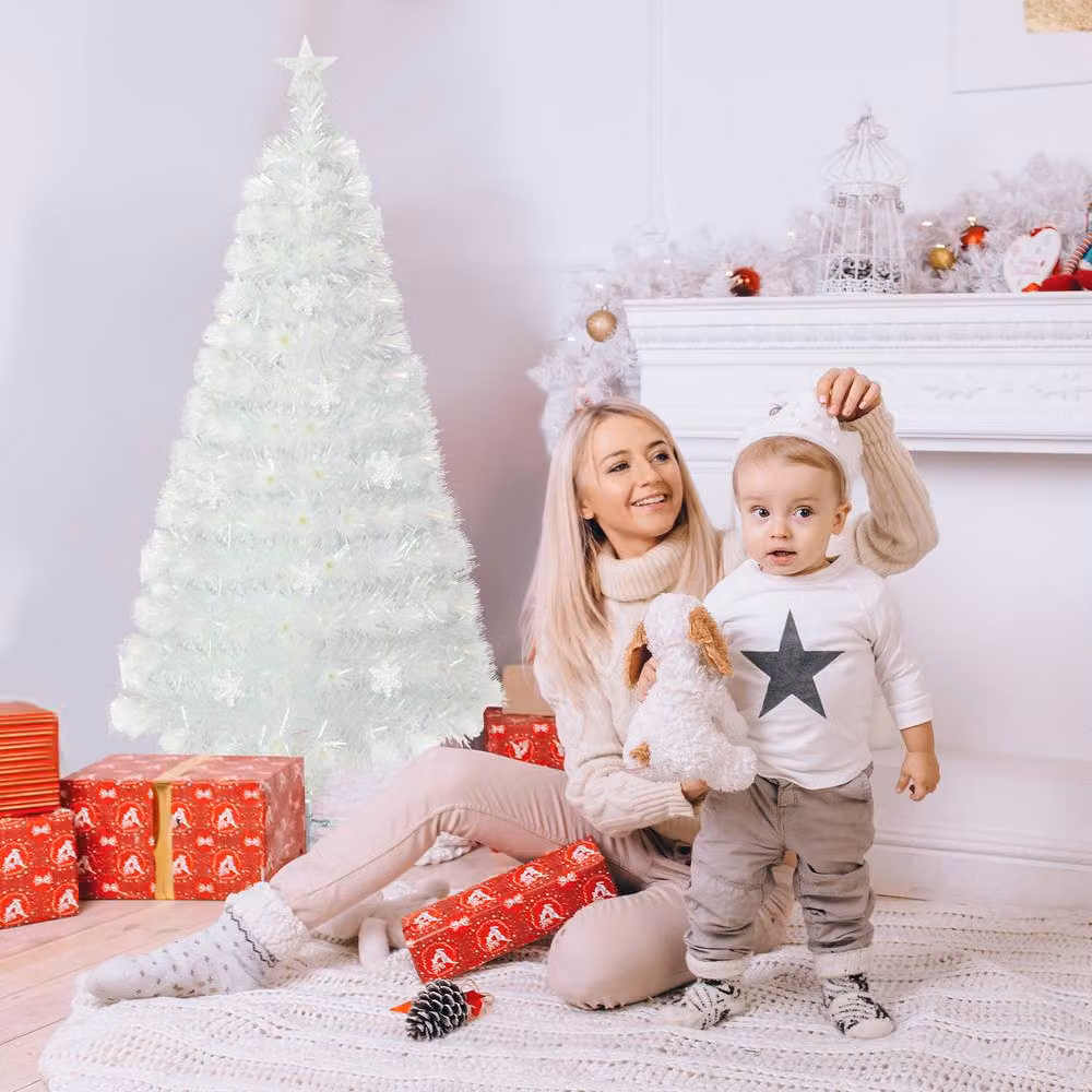Gymax 4 FT White Pre-lit Christmas Celebration Tree with Multi-colour Lights – 6