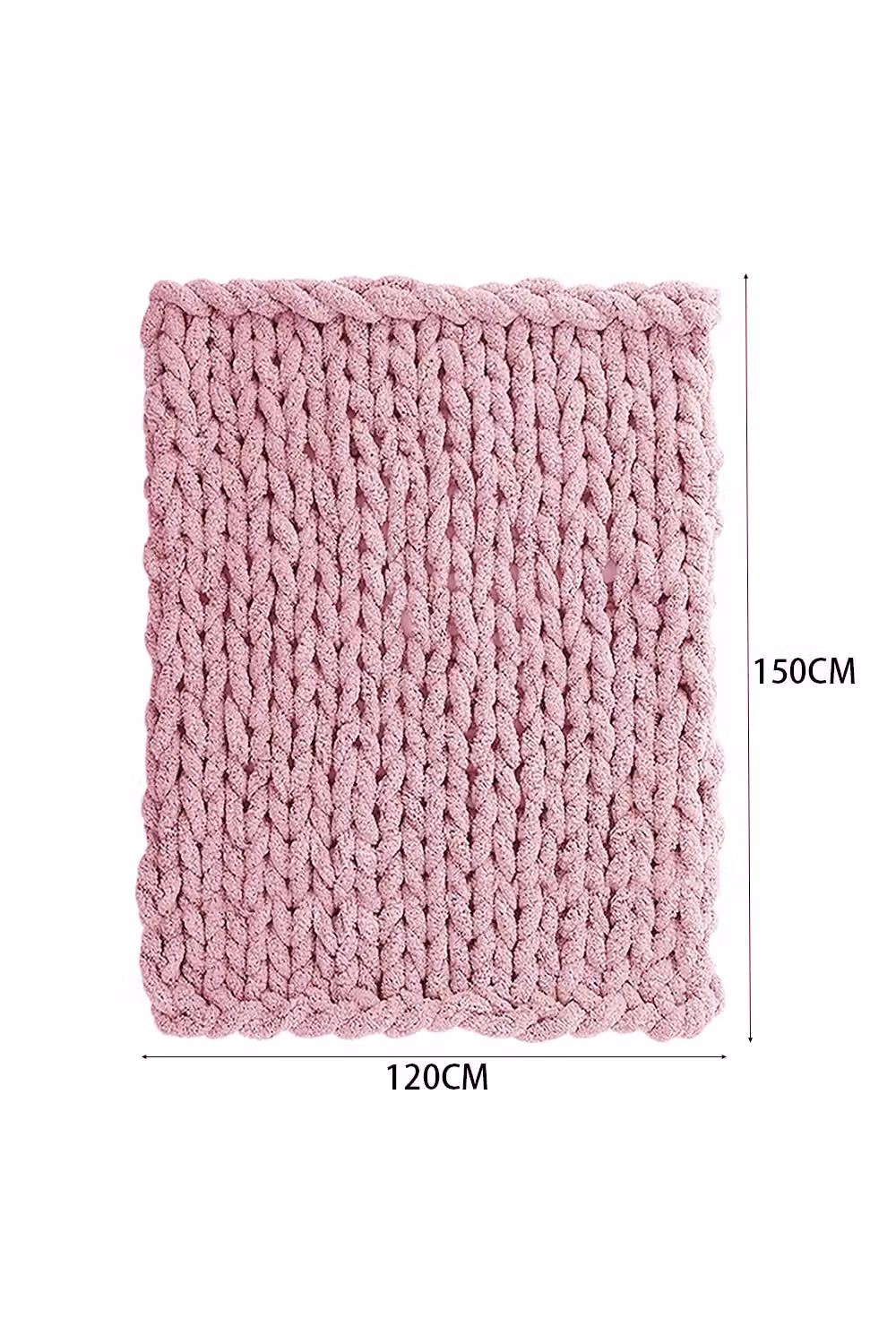 Living and Home Chunky Knit Fluffy Throw Blanket in Pink, W: 120 cm, D: 150 cm – 3