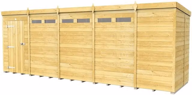 Buttercup Farm Pent Security Wood Shed with Single Door, Brown, W: 560 cm, D: 147 cm, H: 201 cm – 1
