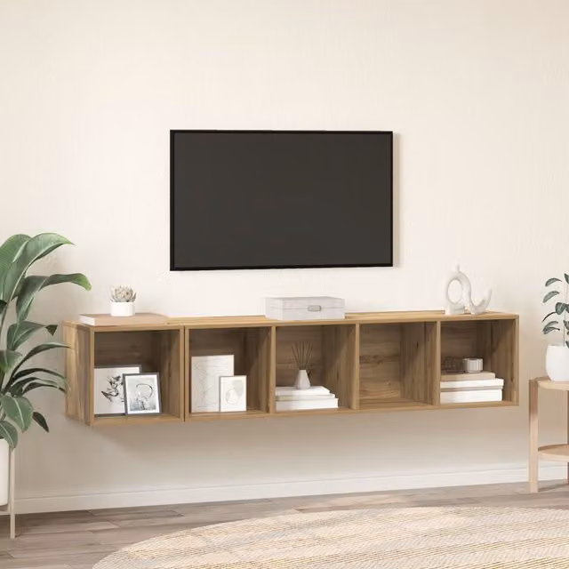 Berkfield Home 2-Piece Modern TV Cabinet Set in Artisan Oak Brown, W/D/H: 37 x 37 x 142.5 cm – 1