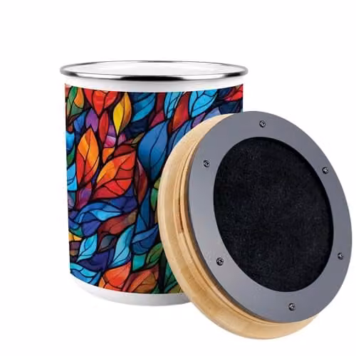 Purely Home Stained Glass Pattern Metal Food Waste Caddy with Removable Inner Bucket and Odour Filter, 2L, Blue and Multicolour – 3