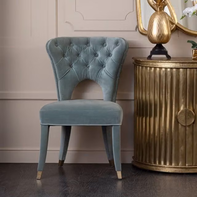 Orsina Green Blue Velvet Button Tufted Accent Chair with Gold-Tipped Legs – 2