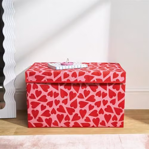 OHS Large Collapsible Fabric Storage Box with Lid and Handles, Pink