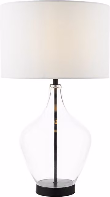 Dar Lighting Modern Cylinder Tabletop Reading Lamp with Glass and Fabric Shade in Black, Beige or White