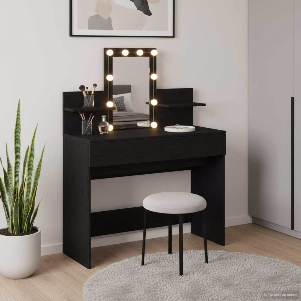 Berkfield Home Elegant Dressing Table with Hollywood LED in Black Oak, W/D/H: 100 x 40 x 130 cm – 2