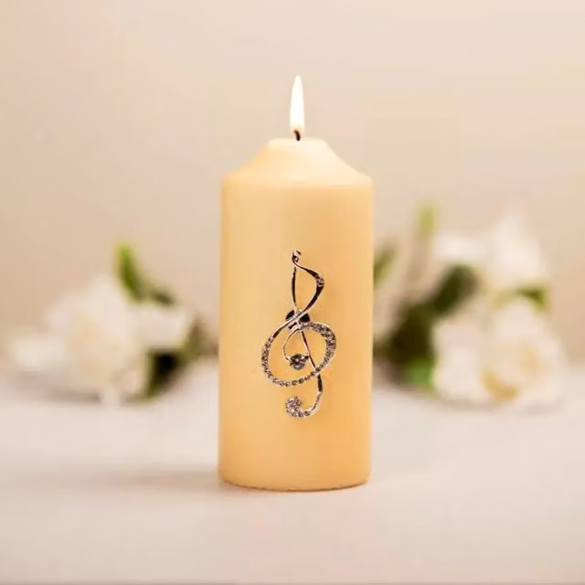 Marco Paul White Pillar Candle with Silver Metal Candle Pin
