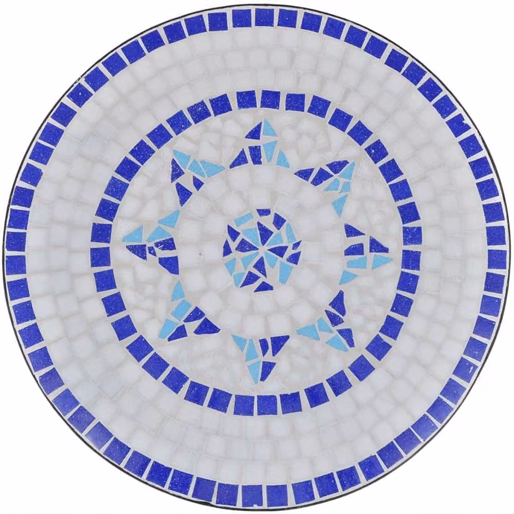 Berkfield Home Bistro Table in Blue and White Geometric Mosaic Design, Diameter: 60 cm – 2