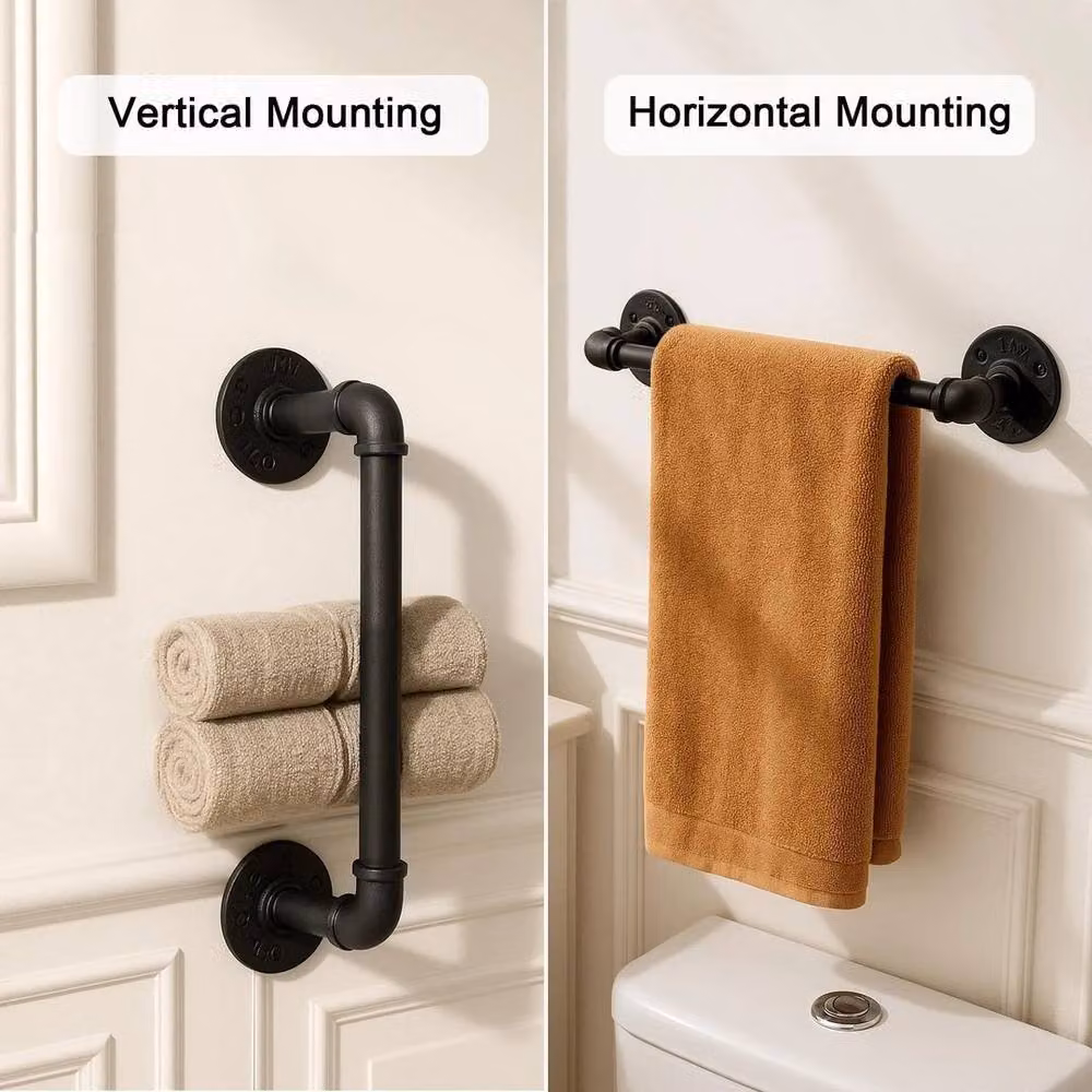 EONLION Industrial Metal Wall Mounted Towel Rail and Clothes Hanger, Black, W: 100 cm, D: 30 cm – 4