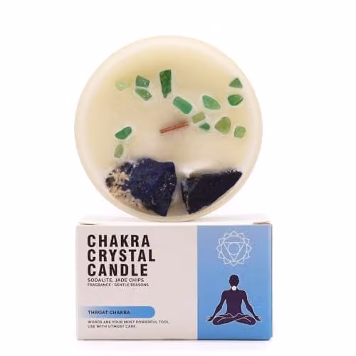 KDMD Throat Chakra Crystal Candle in Blue and White