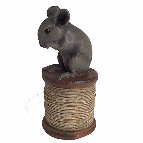 Animal Crackers Antique Effect Mouse on Cotton Reel Figurine, Brown and Multicolour – 1
