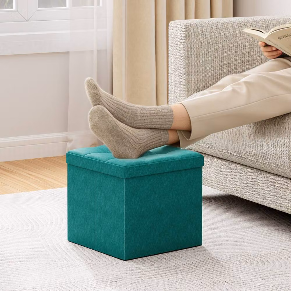 MCC Direct Foldable Upholstered Storage Ottoman and Footrest, Green, W/D/H: 38 x 38 x 38 cm – 2