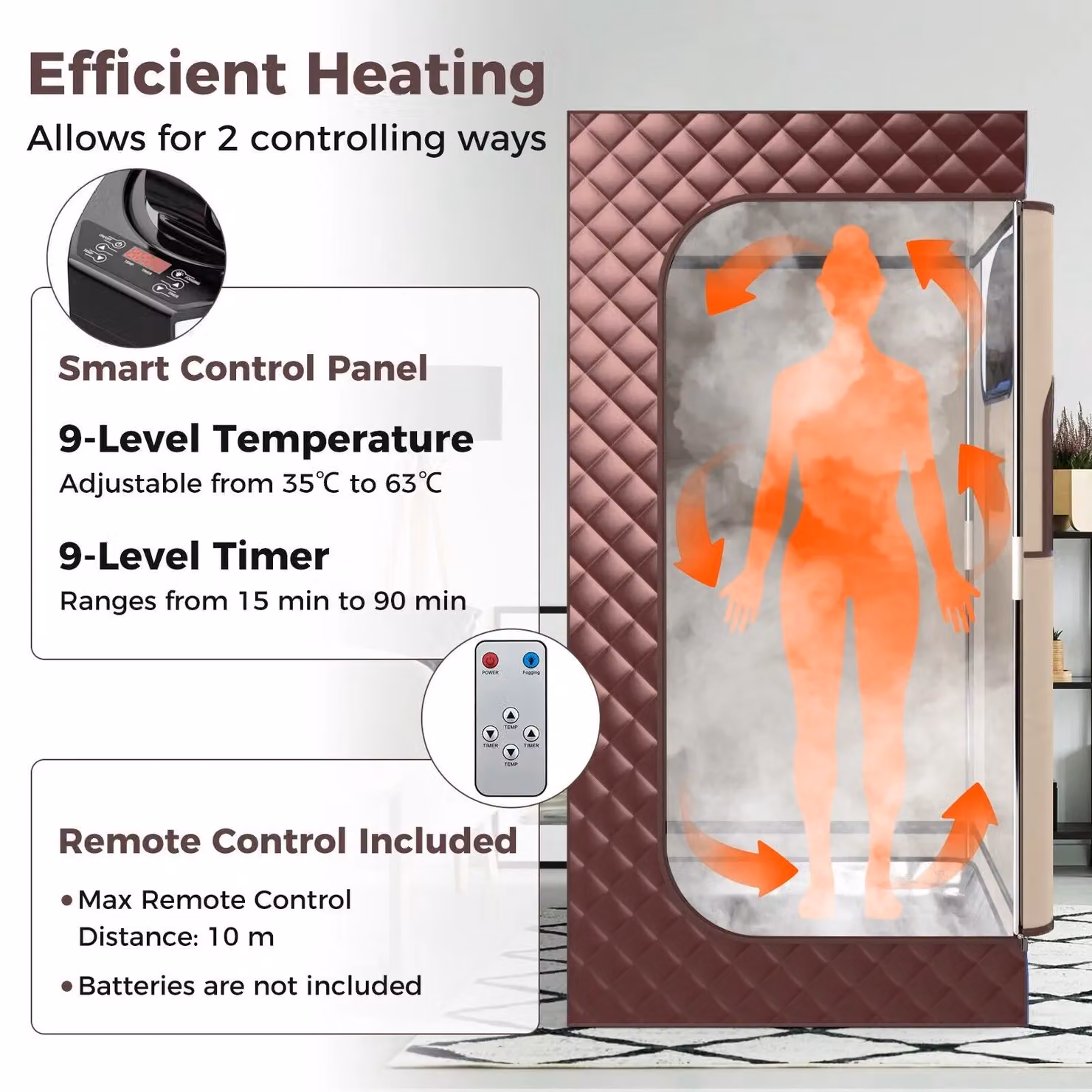 Costway Portable Full Body Steam Sauna Box with 3L Steam Generator in Brown – 3