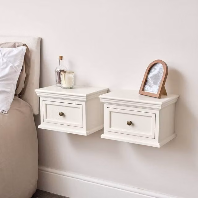 Melody Maison Daventry Pair of Wall Mounted Bedside Tables in Off-White