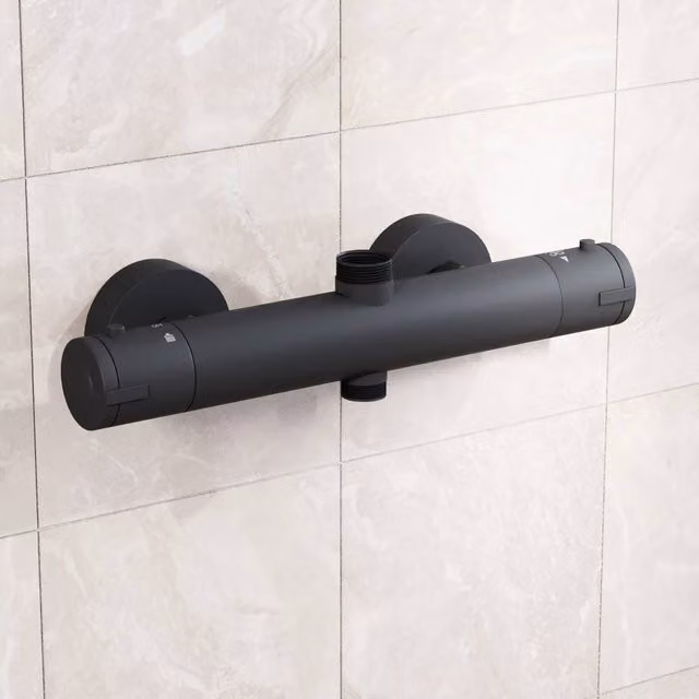 Nes Home Modern Matte Black Round Exposed Thermostatic Shower Mixer Bar Valve