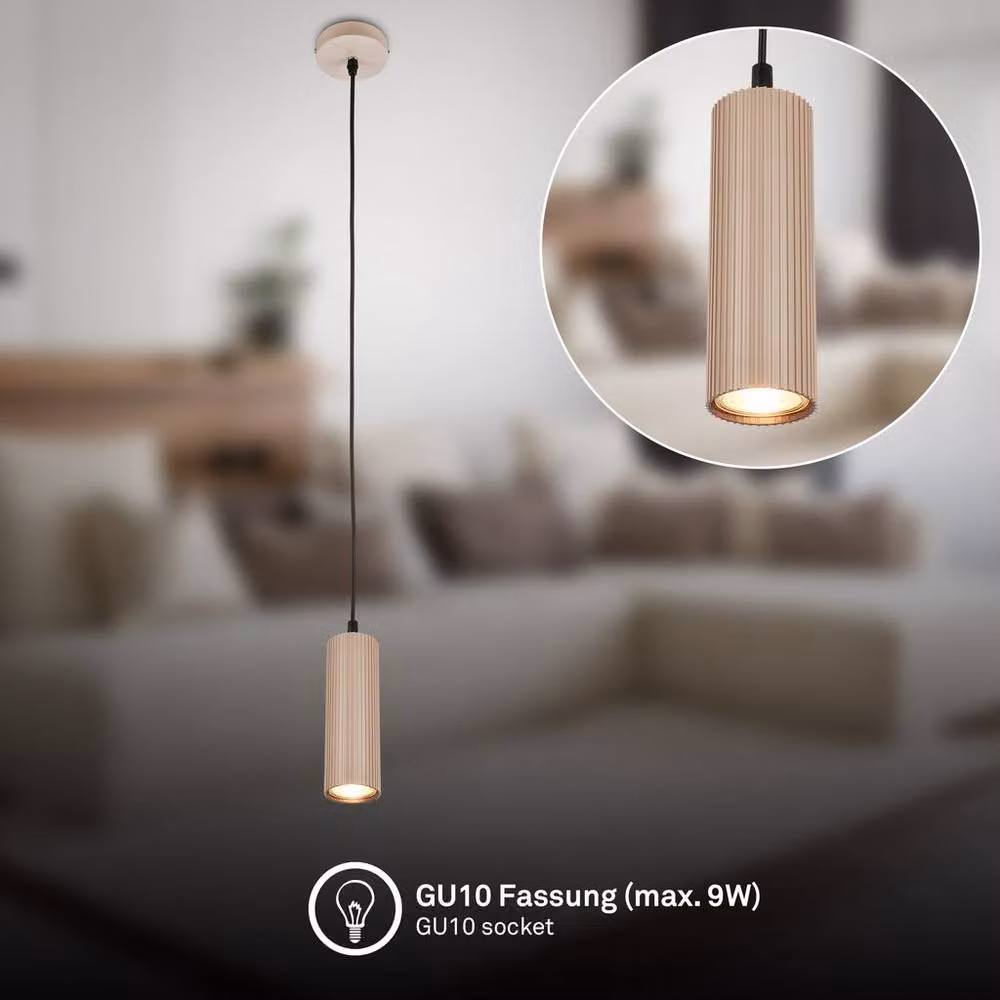 Briloner Beige Height Adjustable GU10 Cylinder Pendant Light – 2