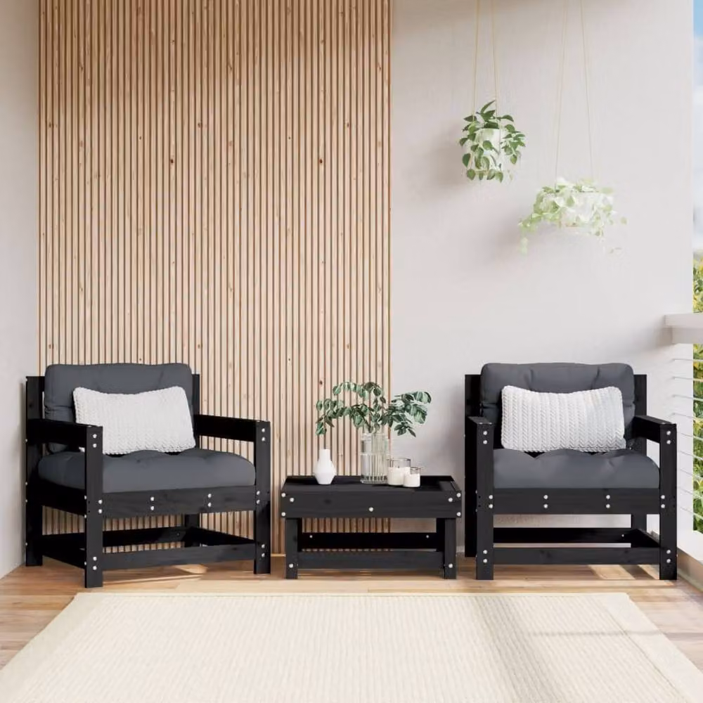 Berkfield Home Beautiful Garden Chairs, Set of 2, Black Solid Pine Wood – 2