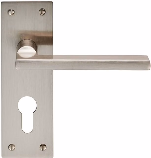 Loops Pair of Straight Bar Handles with Slim Euro Lock Backplate, Satin Nickel, W: 150 mm, H: 50 mm