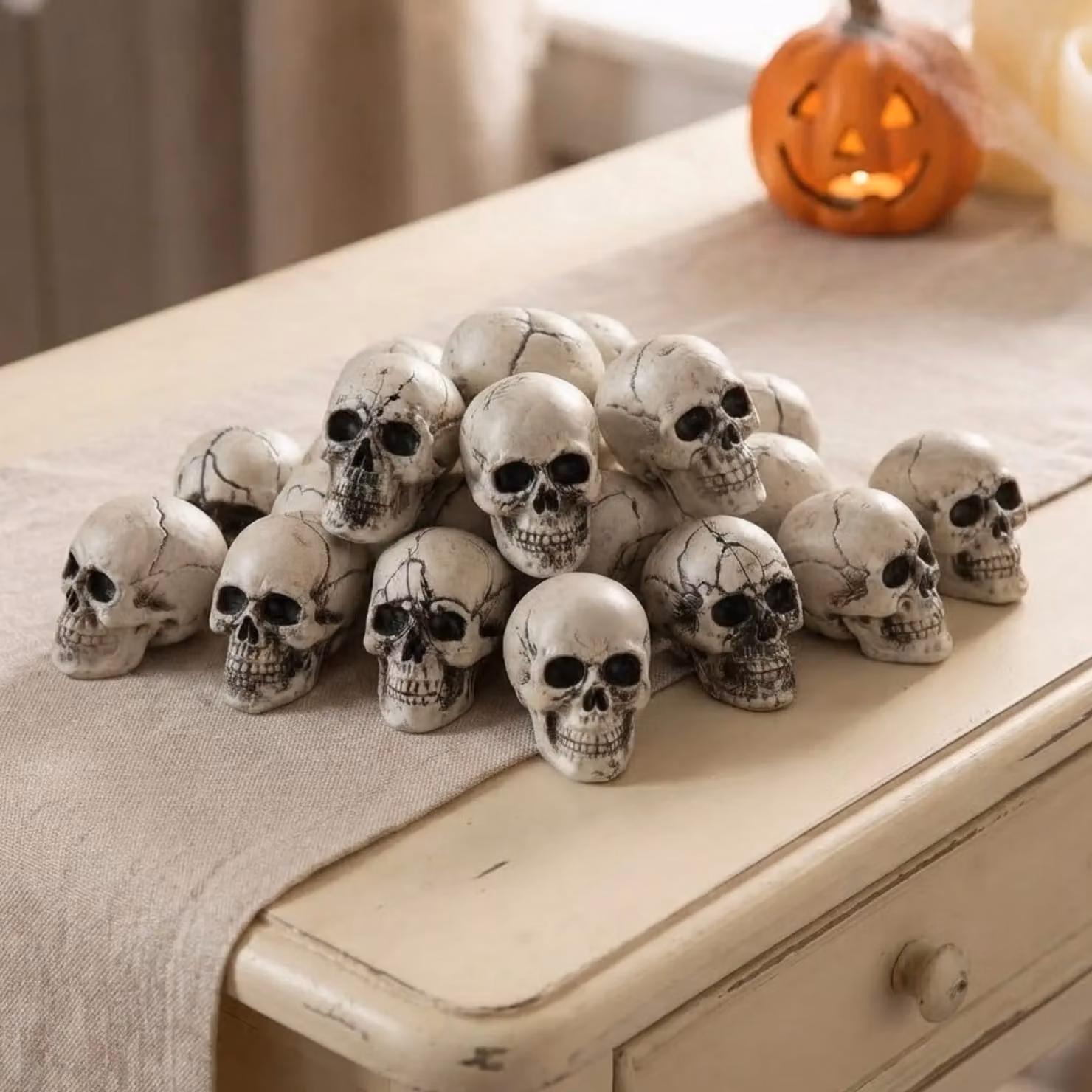Garden Greatness 12 Pack Mini Halloween Decorative Plastic Skulls in White and Multicolour for Tabletop Party Decor – 2