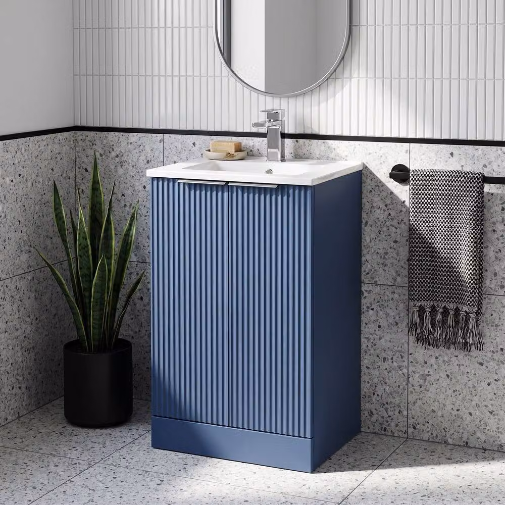 Balterley Tixall Fluted 2 Door Freestanding Vanity Basin Unit in Satin Blue, W: 50 cm, H: 82.8 cm – 2