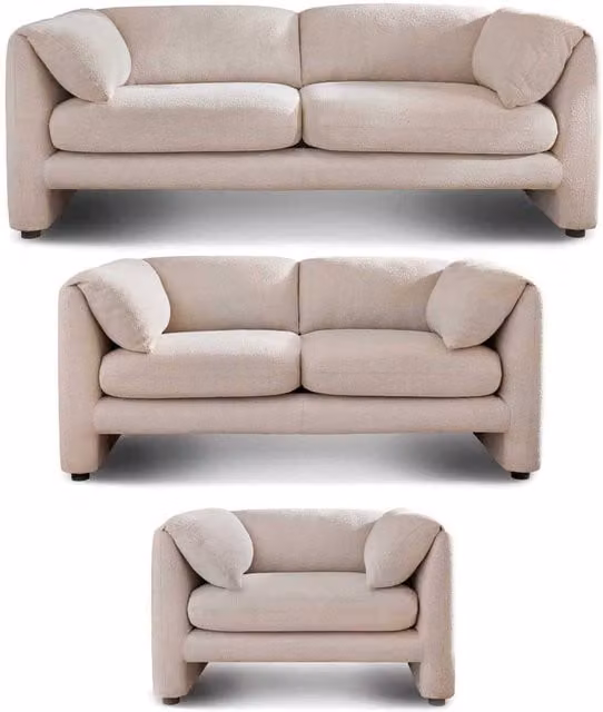 Furnishings For Less UK Chester 3 Piece Boucle Fabric Sofa Set in Cream – 1