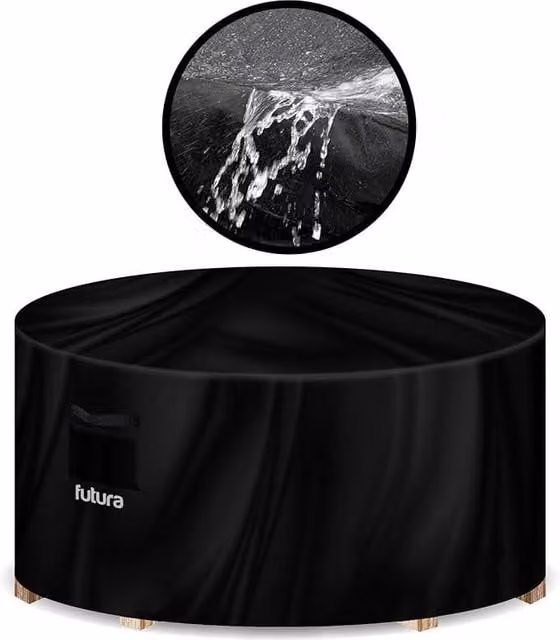 Futura Premium Waterproof Round Garden Furniture Cover in Black, 600D Oxford Fabric, W/D/H: 128 x 128 x 71 cm