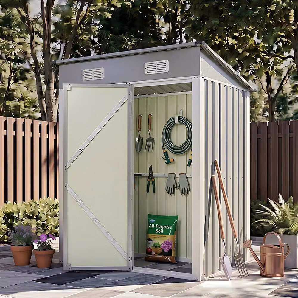 Living and Home Grey Metal Pent Garden Storage Shed with Lockable Door, W/D/H: 152.4 x 91.44 x 181.0 cm – 3