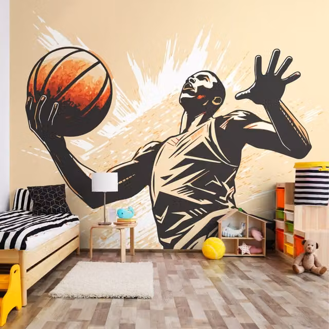 Origin Murals Graphic Basketball Player Abstract Wall Mural in Orange