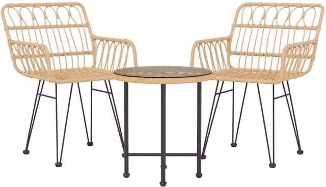 Berkfield Home Beautiful 3 Piece Poly Rattan Garden Dining Set in Beige – 1