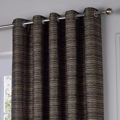 Paoletti Jupiter Blackout Eyelet Curtains, Black and Gold Striped Chenille Jacquard, W/D/H: 168 x 229 cm – 2