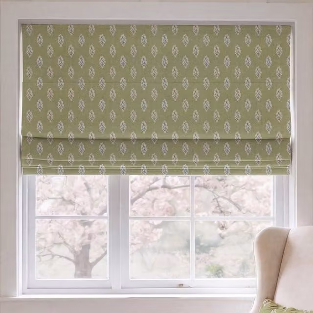 ANTE DECOR Hidcote Made To Measure Blackout Roman Blind in Pistachio Green Floral Design