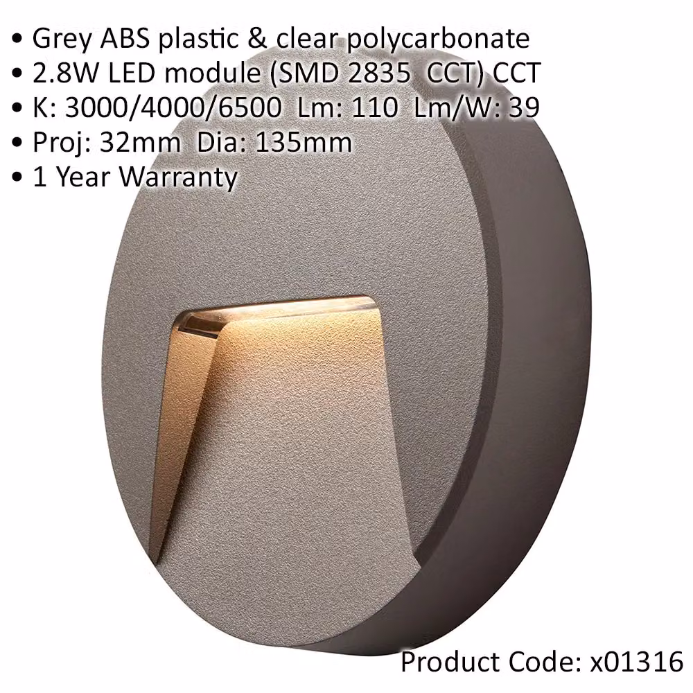 Loops 2 Pack Round Outdoor IP65 LED Pathway Guide Lights in Grey ABS with CCT Indirect Lighting – 2