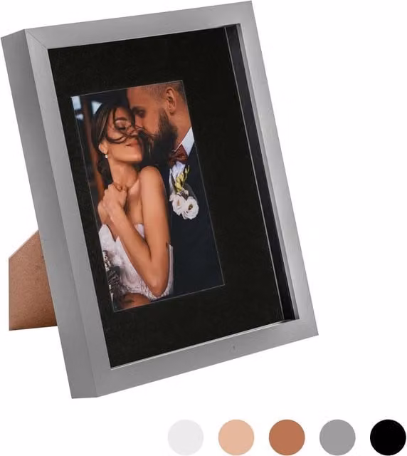 Nicola Spring 3D Box Photo Frame, Grey/Black, W/D/H: 25.4 x 25.4 x 20.32 cm, with 4x6 inch Mount