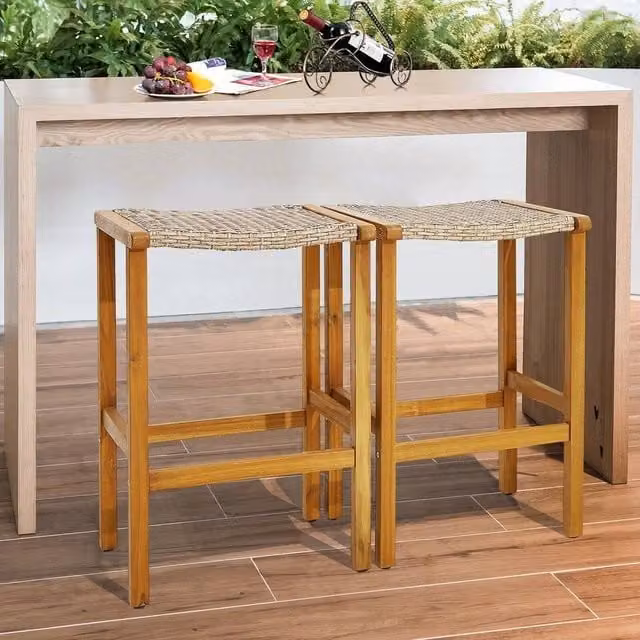 NESTLUNE Brown High Bar Stools for Patio and Garden, W/D/H: 100 x 100 x 76 cm