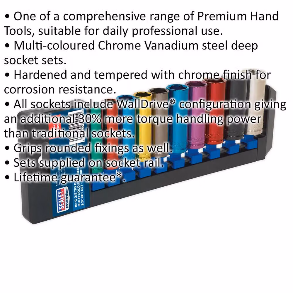 Loops 10 Pack Multi Colour 3/8 inch Metric Deep Socket Set with 6 Pt WallDrive – 2