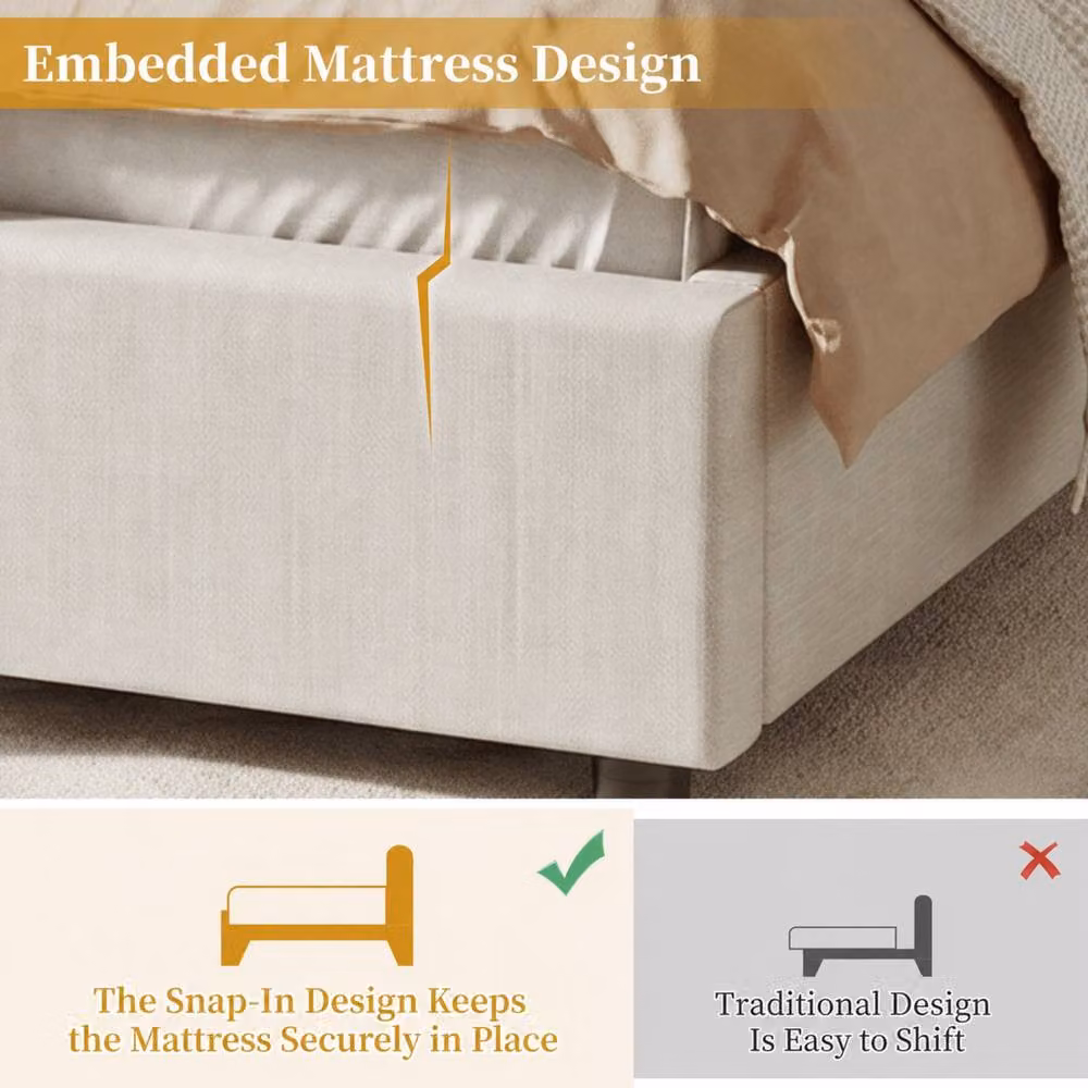 ModernLuxe Kids Single Upholstered Ottoman Bed with Curved Headboard in Beige, W/D/H: 90 x 190 x 150 cm – 3