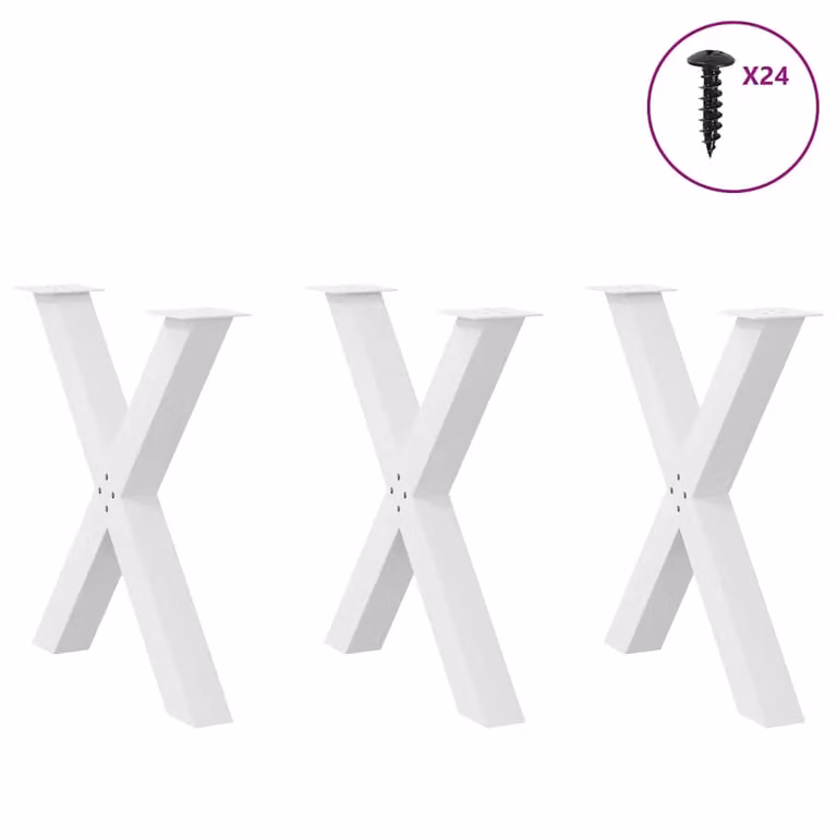 Berkfield Home X-Shaped Dining Table Legs, 3 Piece Steel Set, White, H: 72.5 cm, W: 70 cm