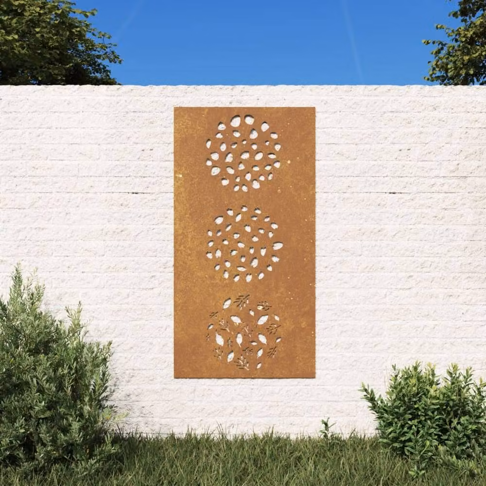 Berkfield Brown Corten Steel Floral Wall Decoration with Leaf Design, W: 105 cm, H: 55 cm – 2