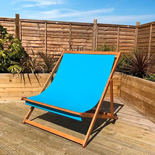 Charles Bentley FSC Acacia Wood Double Deck Chair with Teal Polyester Fabric, W/D/H: 120 x 112 x 95 cm – 2