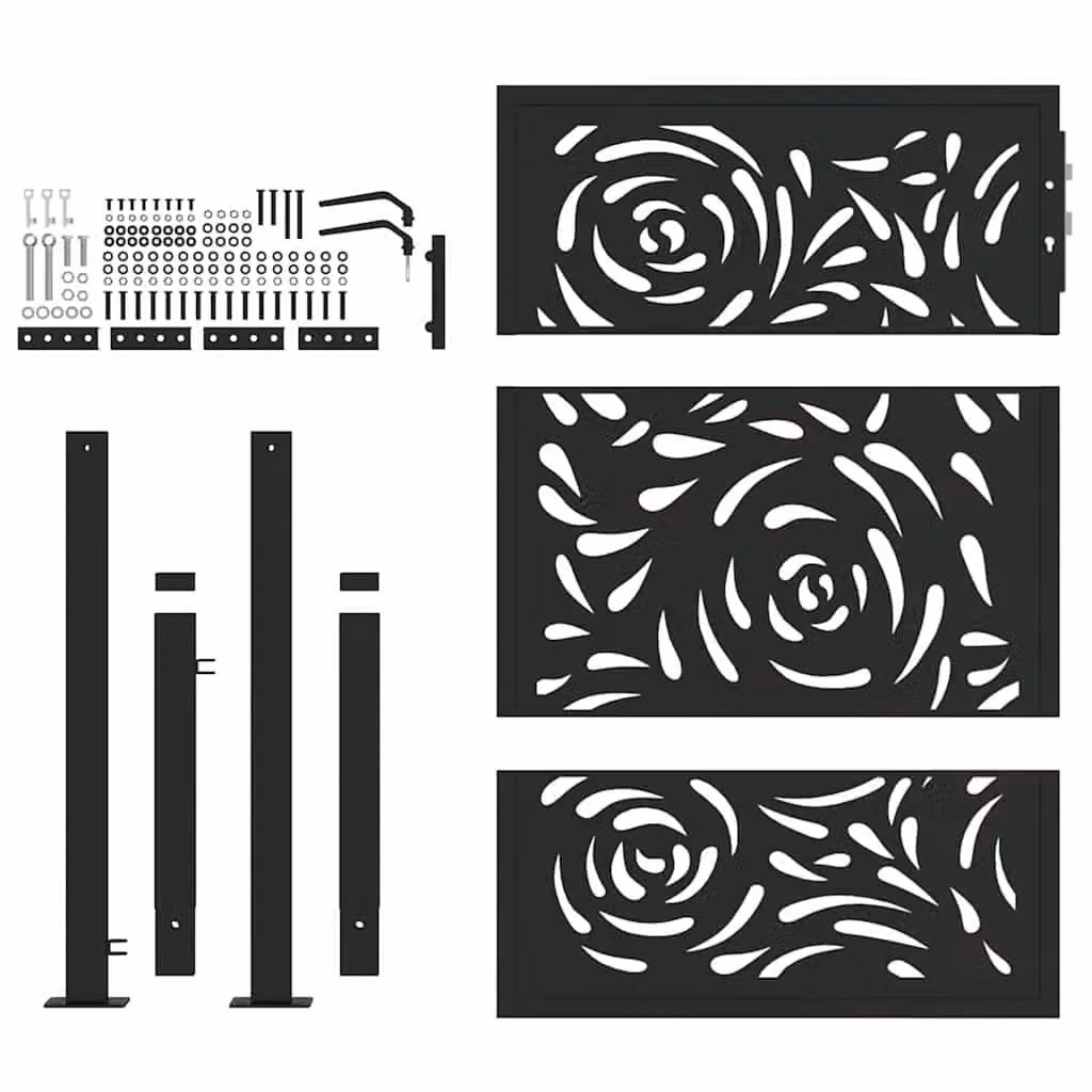 Berkfield Home Single Garden Gate in Black Steel with Flame Design, W: 105 cm, H: 130 cm – 4