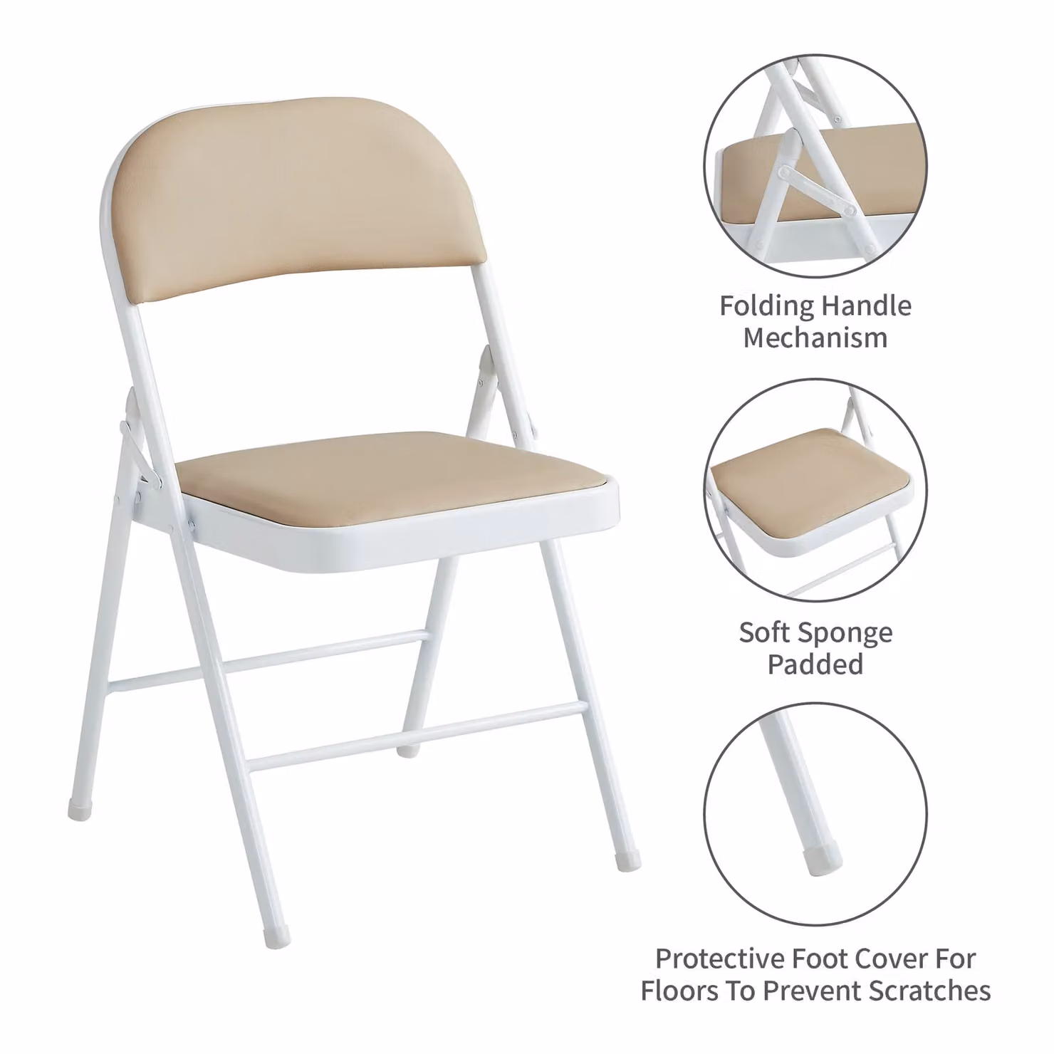 MCC Direct Set of 4 Modern Folding Dining Chairs with Metal Frame and Beige Padded Seats – 2