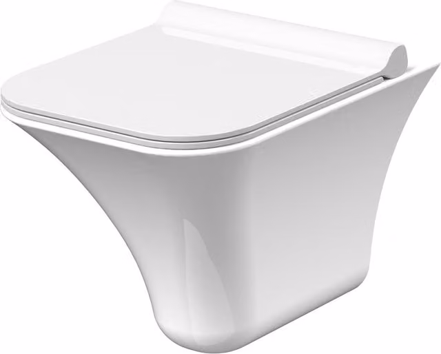 Balterley Summit Rimless Wall Hung Ceramic Toilet Pan with Soft Close Seat, White, W: 35.5 cm, D: 48.0 cm, H: 2.0 cm – 1