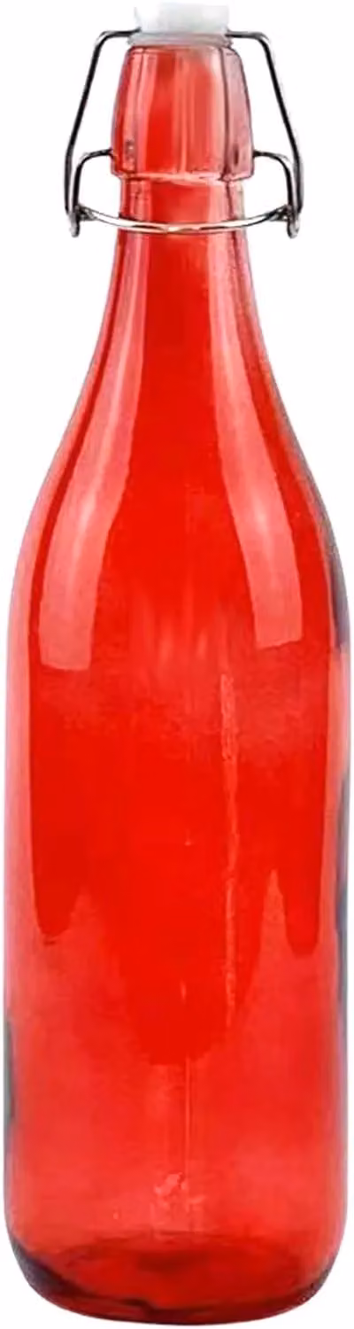 Simpa Set of 6 Red Glass Bottles with Swing Top Lids, 1 l Each – 5