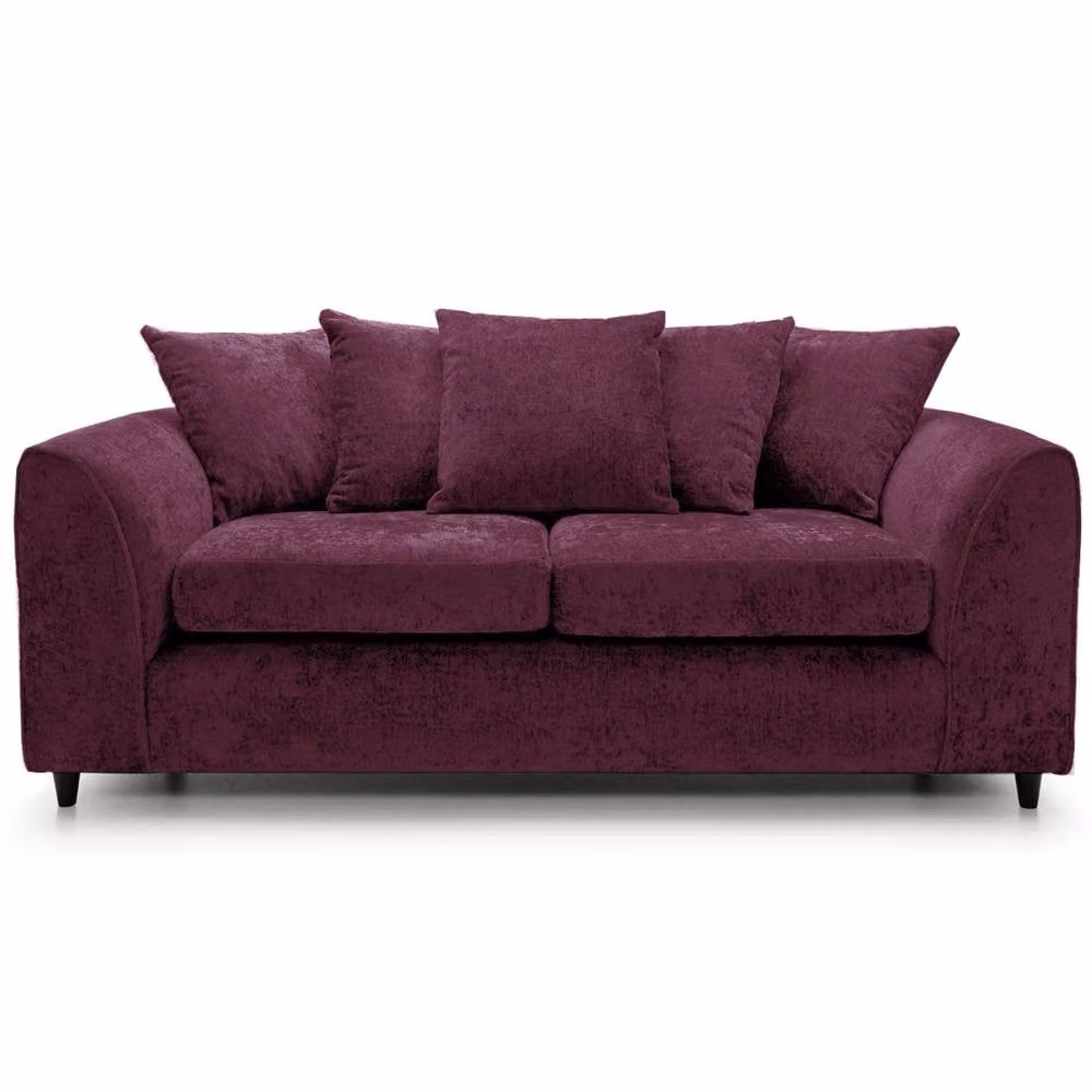 Furnishings For Less UK Monaco Chenille Fabric 3 and 2 Seater Sofa Set in Purple with Scatter Back and Curved Arms – 2