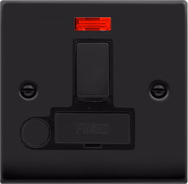 SE HOME Matt Black 13A Fused Ingot Connection Unit Switched with Neon and Flex