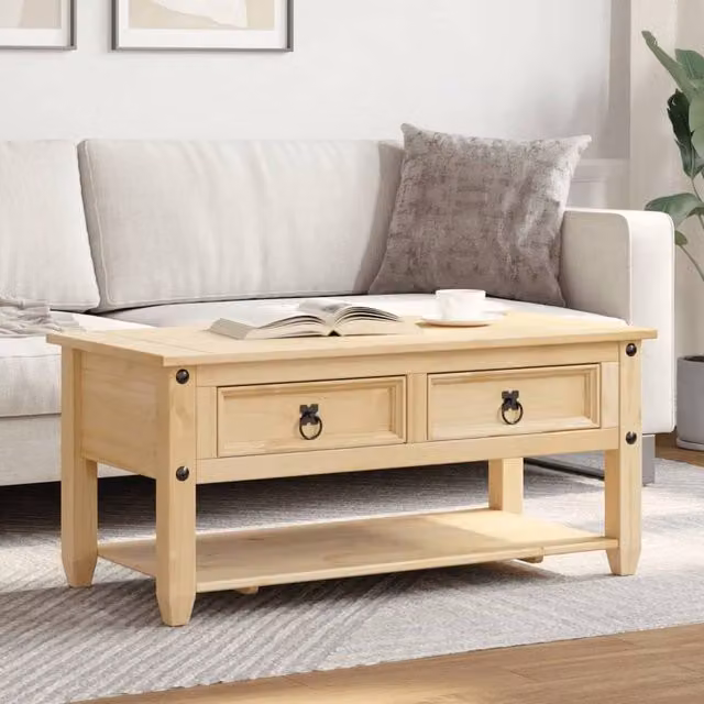 Berkfield Home Beautiful Corona Coffee Table with Drawers in Brown Solid Pine Wood, W/D/H: 100 x 48 x 45 cm