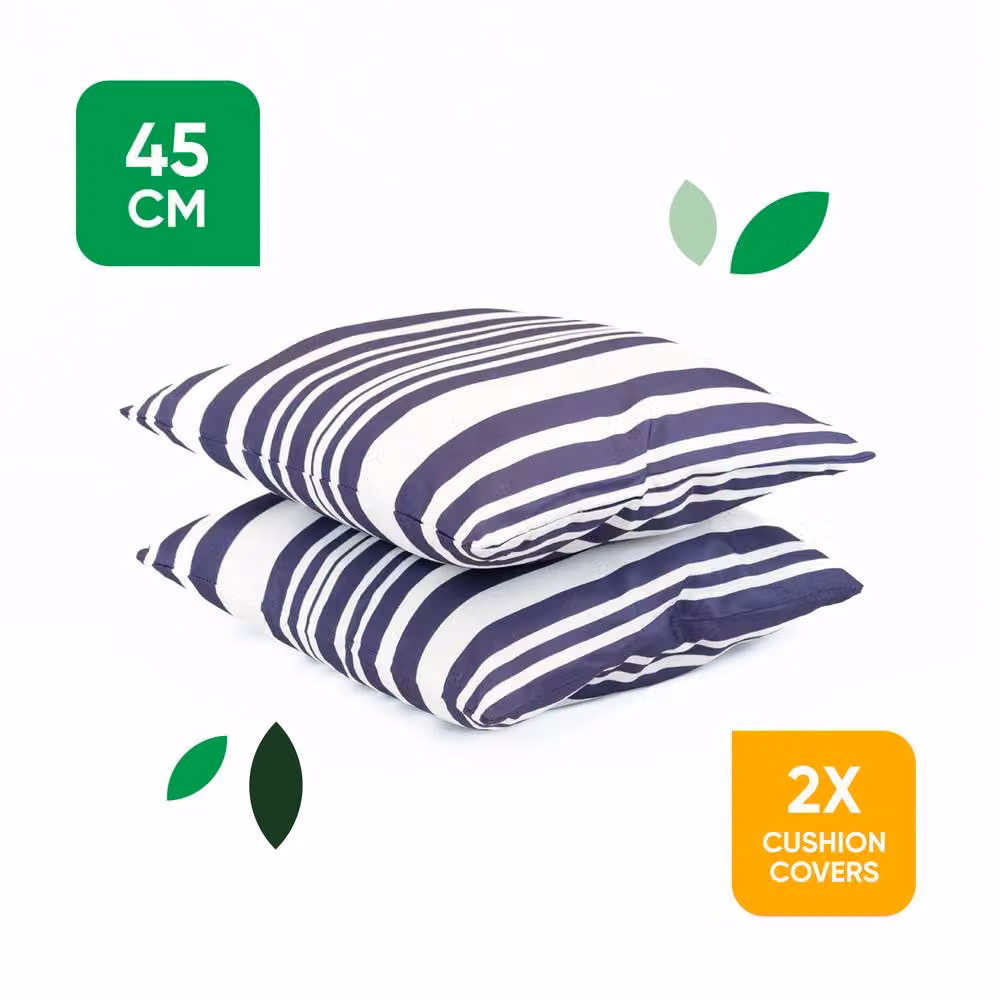 Gardenwize Pack of 2 Blue Striped Square Cushion Covers, W x H: 45 x 45 cm – 2