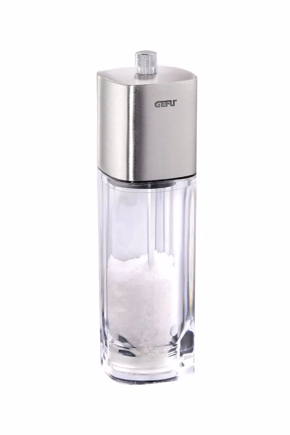 Gefu Dueto 2-Piece Seasoning Mill Set with Adjustable Ceramic Grinders in Silver and Transparent – 2