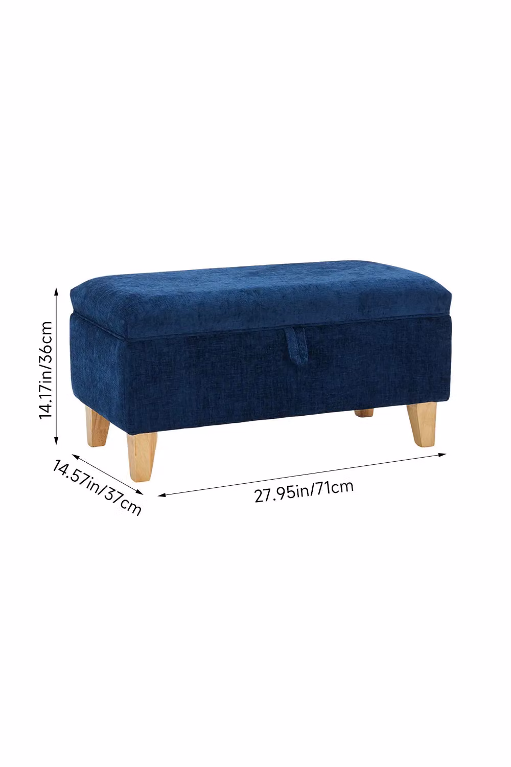 Living and Home Chenille Upholstered Storage Ottoman in Blue, Large – 7