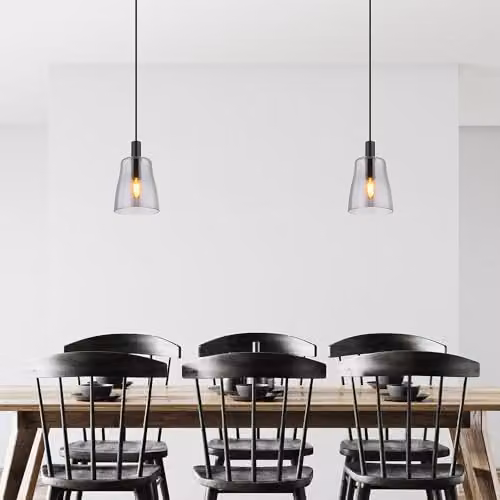 Globo Lighting Modern Round Pendant Lamp in Black Aluminium and Grey Glass, Diameter: 14.5 cm, Height: 120 cm – 3